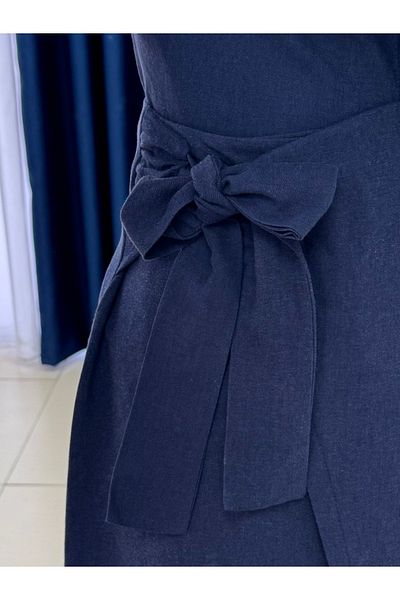 MİHRA STORE Serista Skirt Side Tie Linen Suit-Ek262 Navy Blue