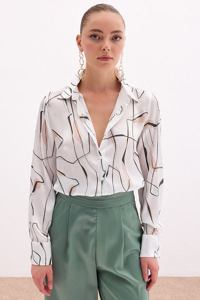 Sateen Slit Detailed Shirt - Khaki