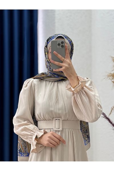 MİHRA STORE Zenora Elastic Waist Nada Mevlana Dress-Kb7475 Stone
