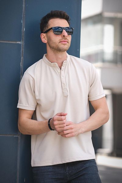 Oksit Ανδρικό πουκάμισο Cole Slim Fit Stretchy Lycra με κοντό μανίκι με μισό κουμπί