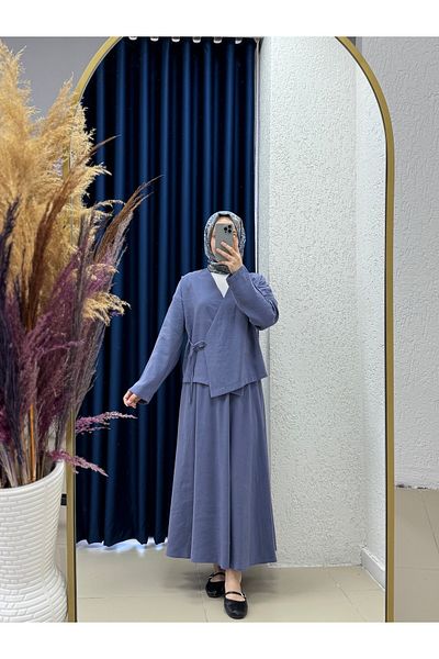 MİHRA STORE Nazan Side Tie Skirt Suit-He8329 Blue