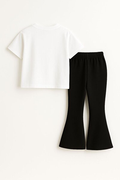 LOUİSA Girls' 3-Piece Ribbon Detail White T-Shirt-Black Spanish Leggingsset