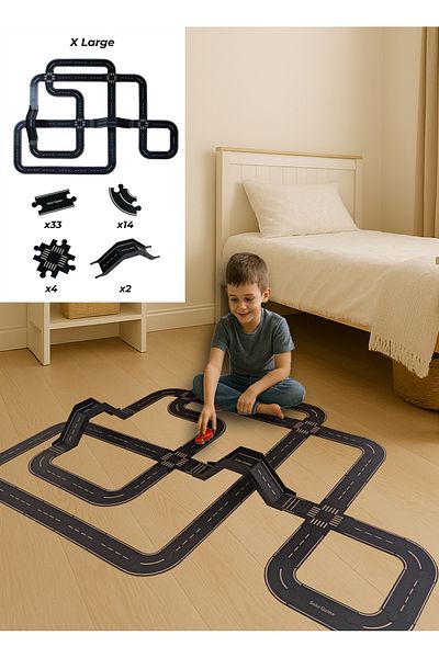 solo toys DIY Road Kit – 65 Pieces Xlarge Car City Track |   Educational Wooden Puzzle Set