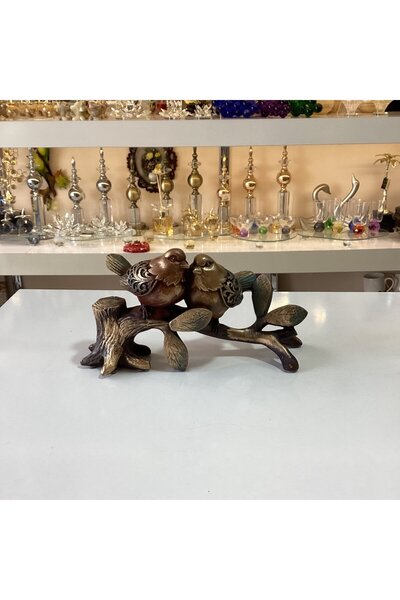Gold home design Dekoratif Dallı Çift Kuş Kahverengi