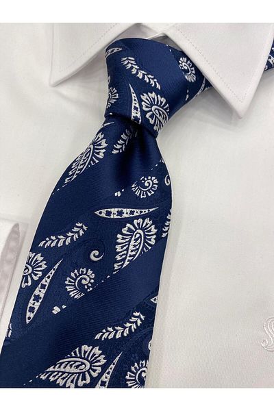 Cacharel Woven Fabric Patterned Navy Blue Tie