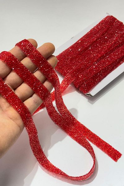 Limelia Red Iron-On Strip Stone Beads1.5 cm