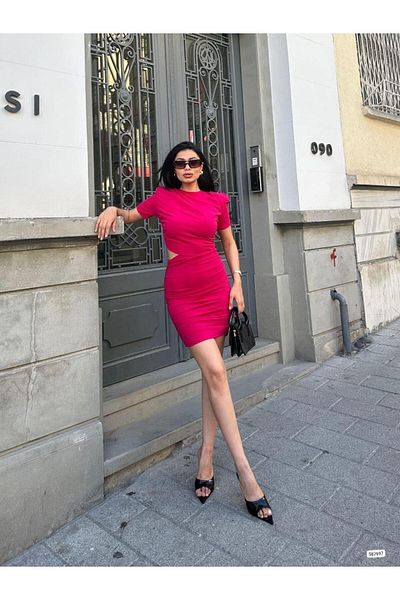 Modafeminen Κοντομάνικο φόρεμα με κορδόνι με χαμηλή μέση 582997 φούξια