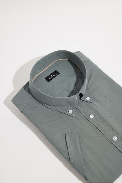 Tudors Men's Plus Size Short Sleeve Lapel Button Cotton Pocket Solid Gray Shirt