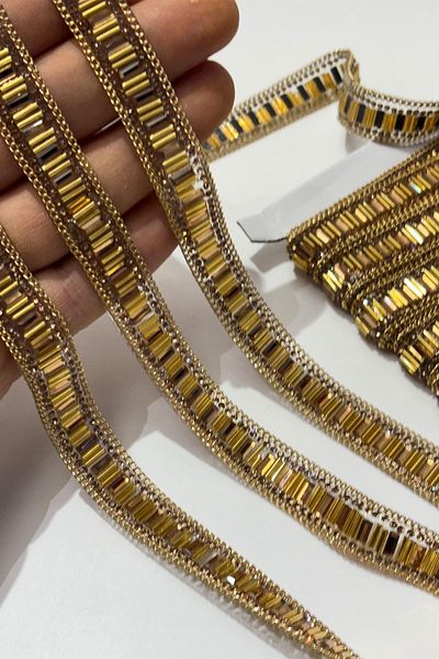Limelia Honey Color Pipe Beaded Iron-On Strip Stone