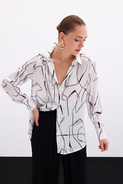 Sateen Slit Detailed Shirt - Ecru