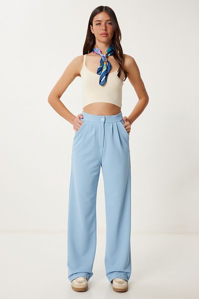Lovelyİstanbul Lycra Comfortable Palazzo Knitted Trousers Sky Blue Lrv0019