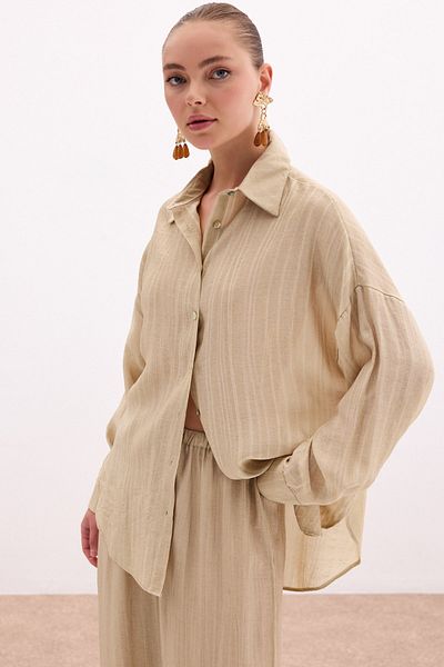 Sateen Casual Shirt - Khaki