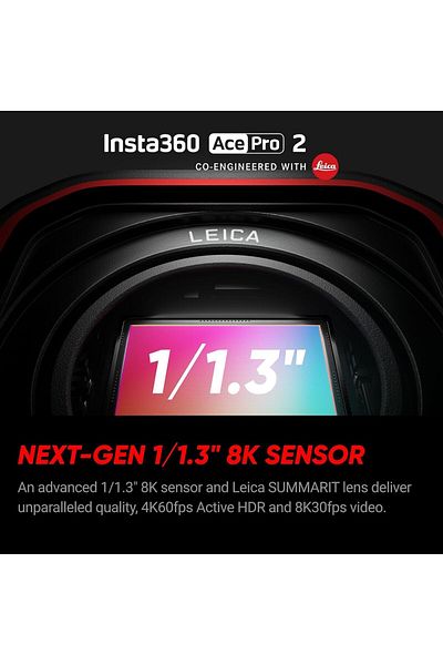Insta360 كاميرا الحركة Ace Pro 2 المقاومة للماء حتى عمق 33 قدمًا، عدسة 8K، مستشعر كبير وتحرير الذكاء الاصطناعي المزدوج، تقليل الضوضاء