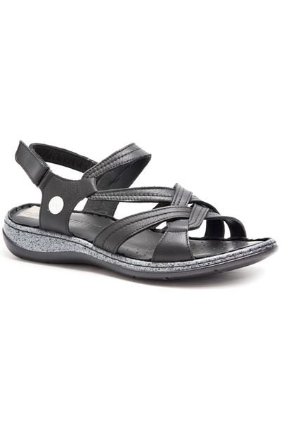 Mammamia D25Ys-02530 Black Skin Leather Women's Comfort Sandals