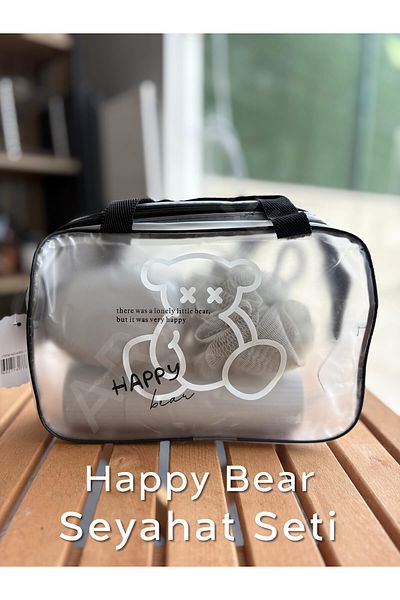 ARVALE Σετ ταξιδιού HAPPY BEAR |   Ντους Λούφα με Διαφανή Organizer Τσάντα, Δοχείο Σαπουνιού, Χτένη