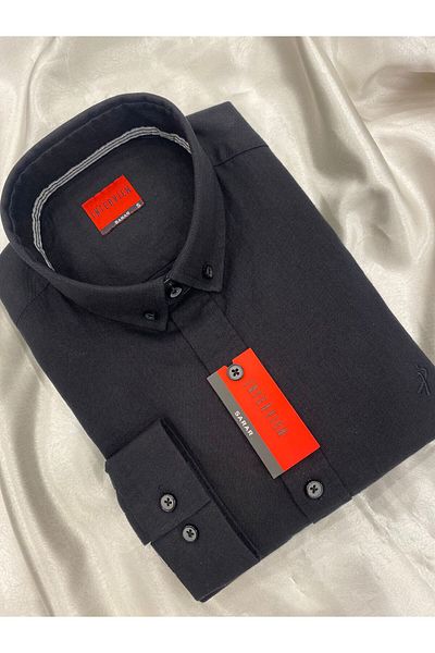 Sarar INTERVIEW Cămașă neagră din țesătură de in, slim fit