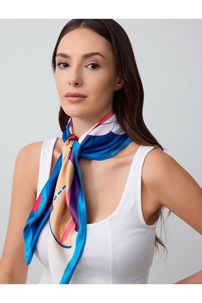 Jimmy Key Navy Blue Color Block Patterned Woven Scarf