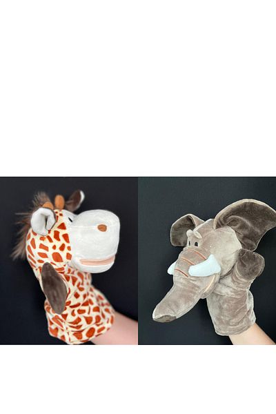 Marsel oyuncak Giraffe Elephant Safari Animal Plush Hand Puppet Toy Set of 2