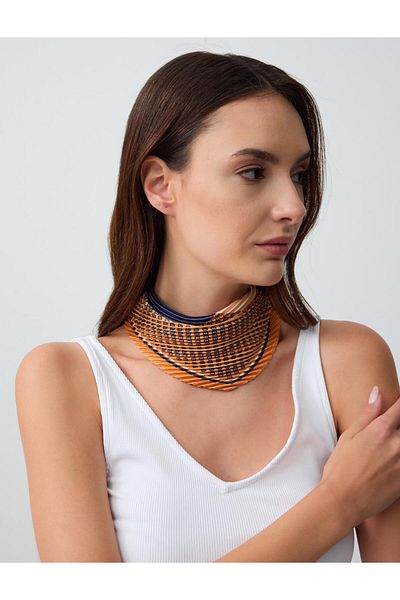 Jimmy Key Orange Pleated Woven Scarf