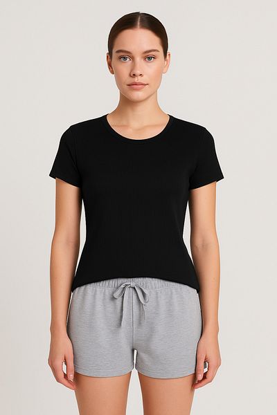 HNX Women's Ribbed Short Sleeve Cotton T-Shirt