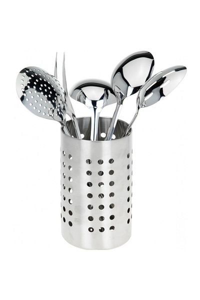 Excellent Houseware Set of 5 stainless steel utensils and vertical stand, 11x11x33 cm