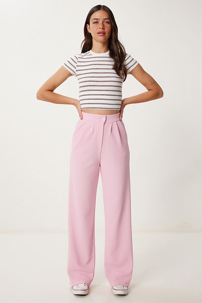 Lovelyİstanbul Lycra Comfortable Palazzo Knitted Trousers Candy Pink Lrv0019