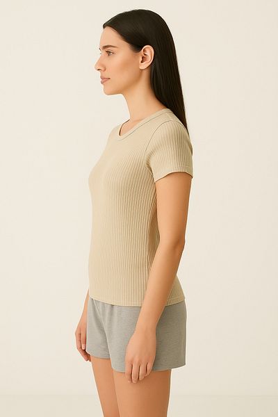 HNX Women's Ribbed Short Sleeve Cotton T-Shirt