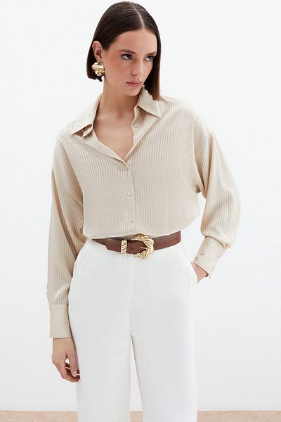Sateen Self-Line Patterned Shirt - Beige