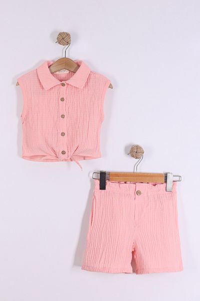 Pollito Girl's Muslin Shirt Shorts Suit