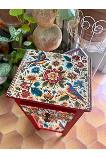 Bypinaryuksel Tasarım Desenli Ahşap Mini Komodin