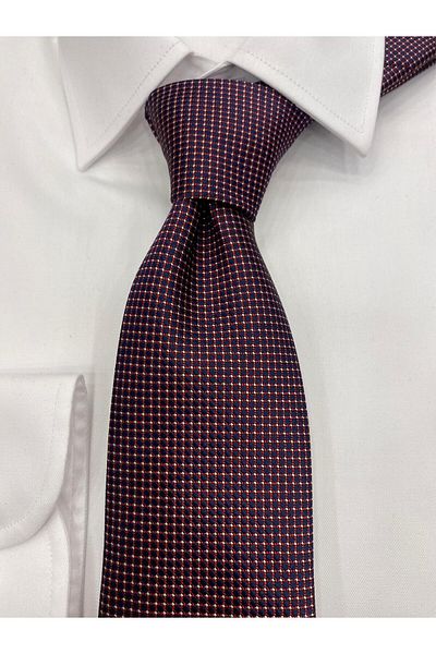 Cacharel Woven Fabric Patterned Burgundy White Tie