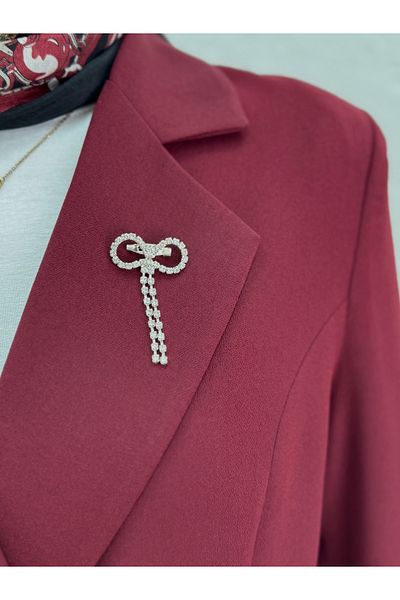 MİHRA STORE Sezen Bronchi Side Tie Jacket Suit-Un2016 Claret Red