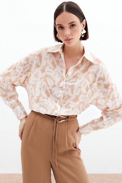Sateen Cămașă din viscoză cu model - Stone