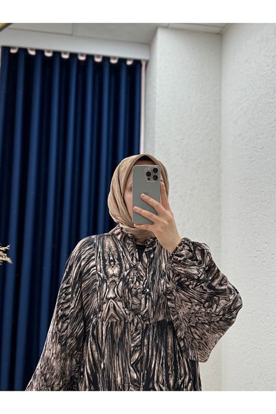 MİHRA STORE Como Vintage Patterned Viscose Dress-Pe606 Brown