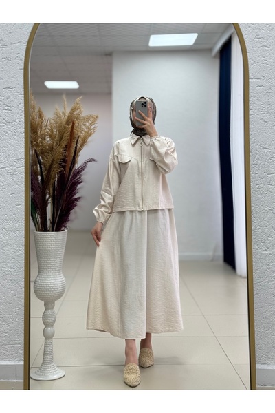 MİHRA STORE Costum de buzunar cu fustă cu fermoar Sofia Strawberry-NA3390 Stone