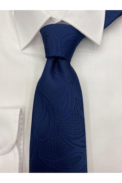 Cacharel Woven Fabric Patterned Navy Blue Tie