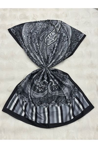 MİHRA STORE Lamia Patterned Digital Tenselvual Shawl Black