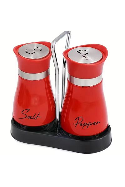 ABYZ Set de 2 solnițe și pipernițe cu suport din oțel inoxidabil, roșii, accesorii practice moderne pentru bucătărie