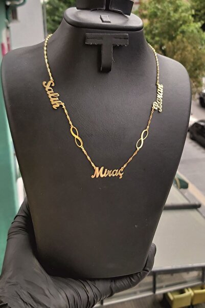 ÖZGÜR TAKI 925 Ayar Gümüş 24 Ayar Altın Kaplama 3 İsimli 2 Sonsuzluk Figürlü ...