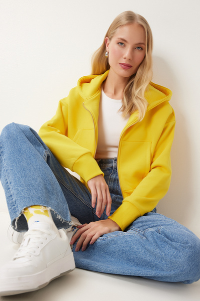 Lovelyİstanbul Hooded Hooded Zippered Sweatshirt Yellow Low0019