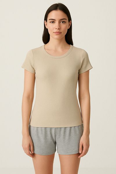 HNX Women's Ribbed Short Sleeve Cotton T-Shirt