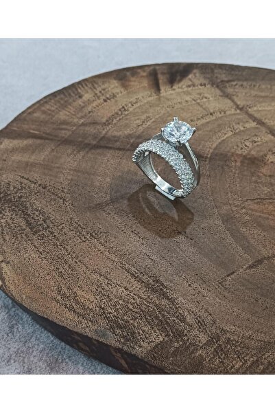 Aykat Yarım Tamturlu Tek Taşlı Gümüş Yüzük YZK-428