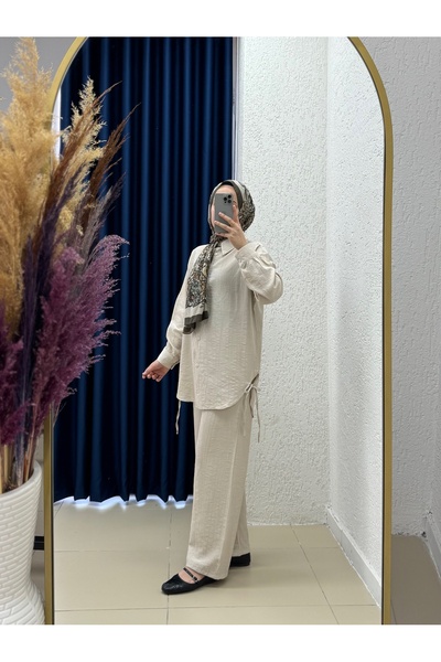 MİHRA STORE Yelita Σετ με κορδόνι με φράουλα παντελόνι-MF462 Stone