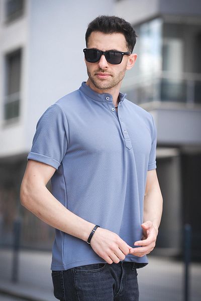 Oksit Ανδρικό πουκάμισο Cole Slim Fit Stretchy Lycra με κοντό μανίκι με μισό κουμπί