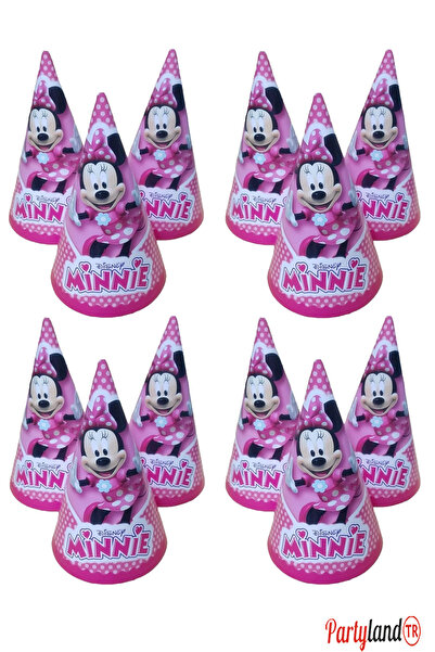PartylandTR Minnie Mouse Parti Doğum Günü Karton Külah Şapka 12 li