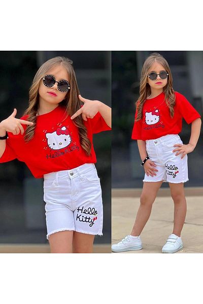 RAPAPA Girl's Gabardine Style Summer Short Sleeve Shorts Set Blyz+Shorts Set 2602