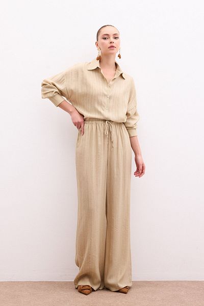 Sateen Elastic Waist Trousers - Khaki