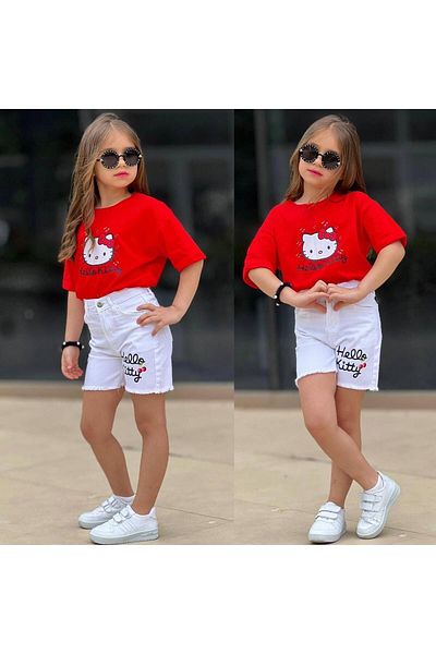 RAPAPA Girl's Gabardine Style Summer Short Sleeve Shorts Set Blyz+Shorts Set 2602