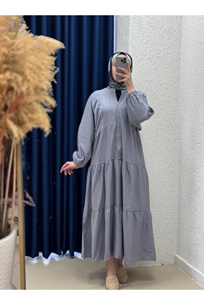 MİHRA STORE Rochie casual cu 6 nasturi Strawberry-NA2350 Gri