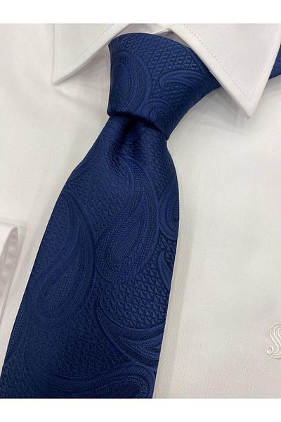 Cacharel Woven Fabric Patterned Navy Blue Tie